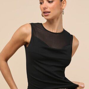 Lulus Corrine Black Mesh Cowl Tank Top - Size S